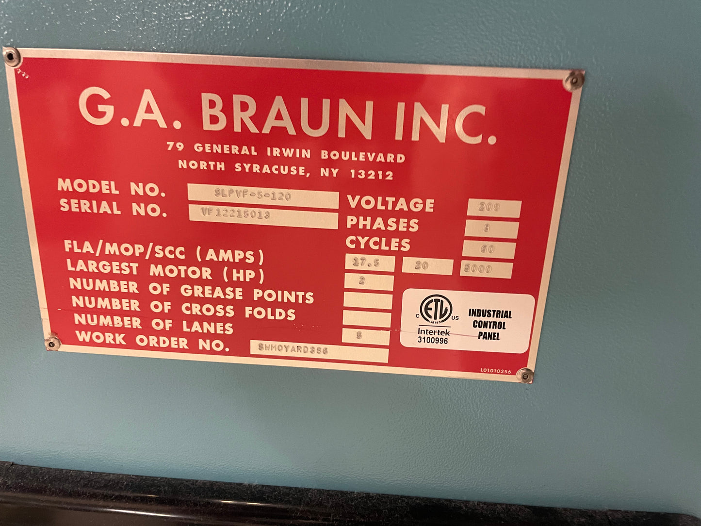 G.A. Braun SpeedVac Feed Table