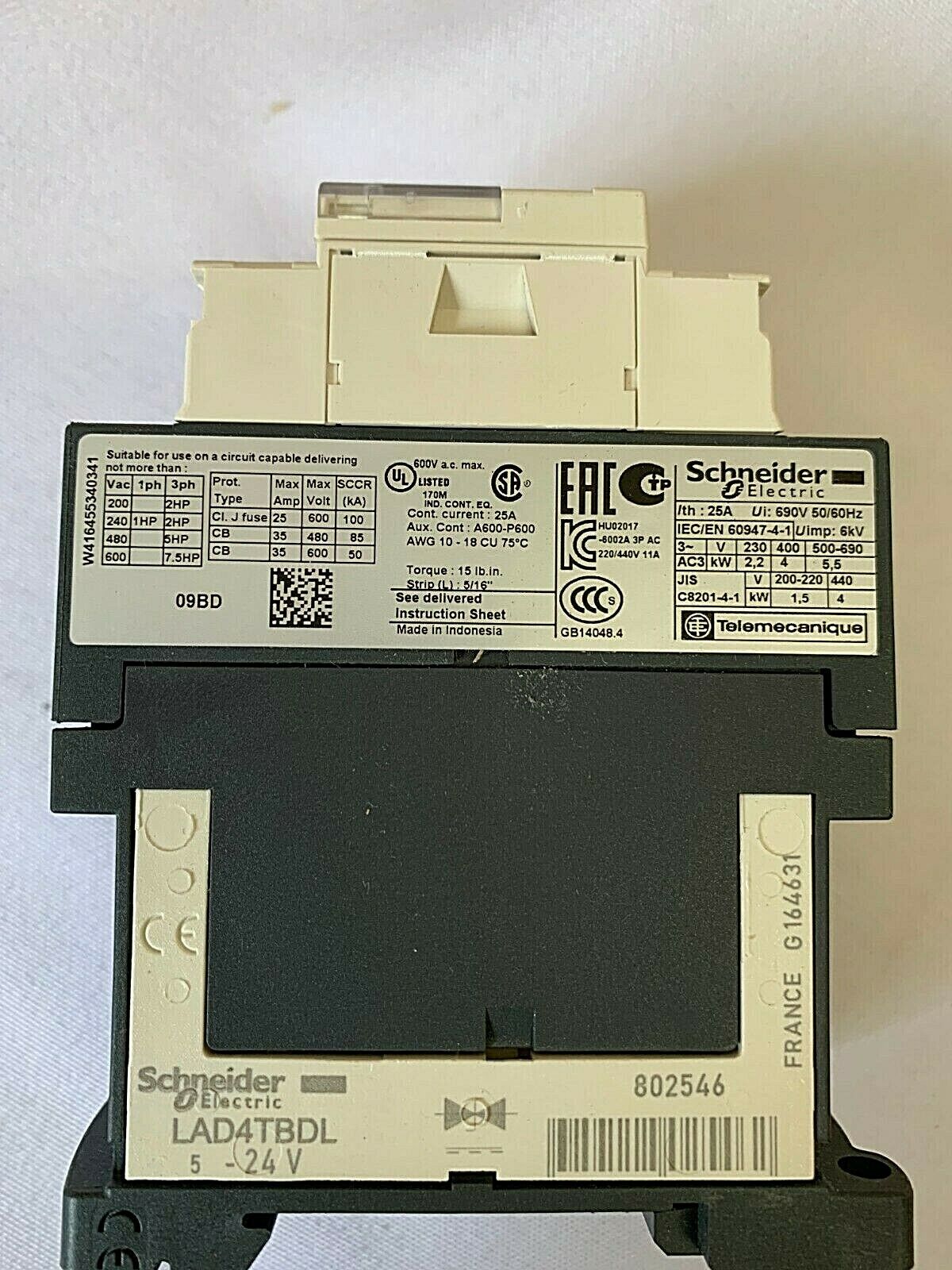 SCHNEIDER ELECTRIC LC1D09BD Contactor
