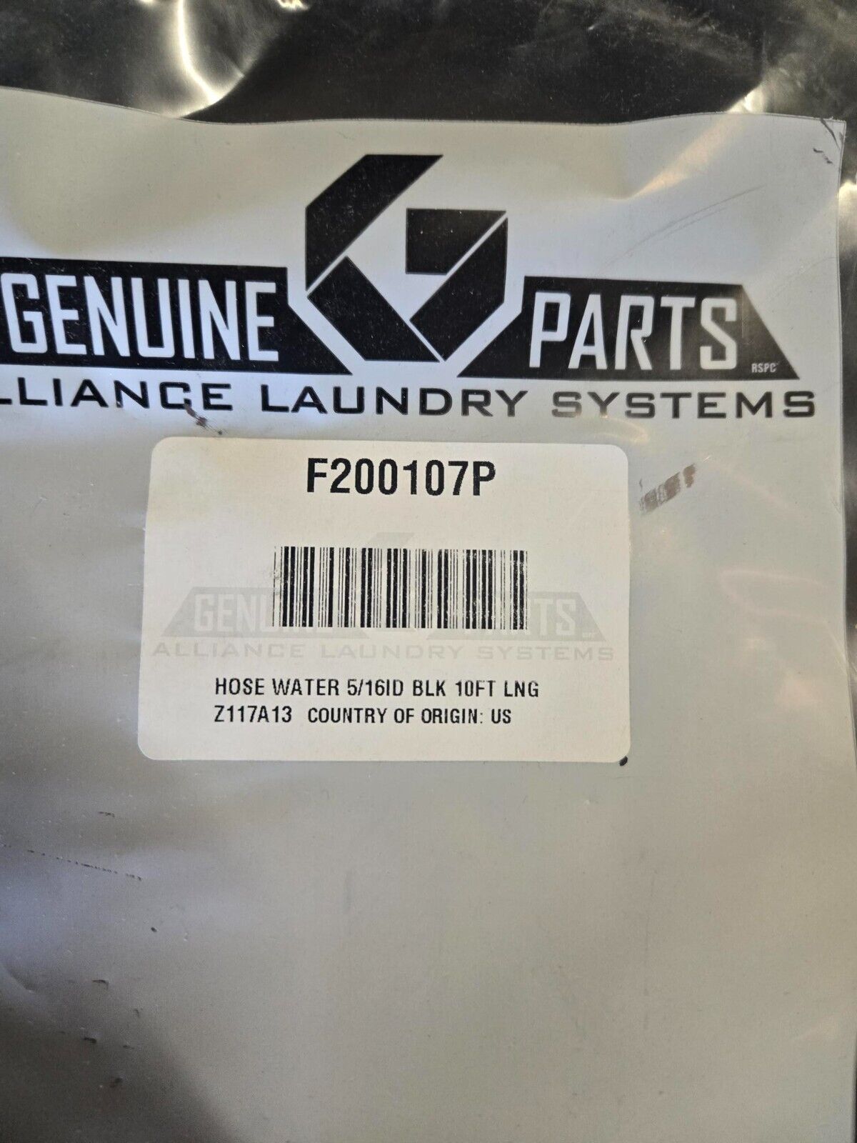 Alliance F200107P - Hose Water 5/16Id Blk 10Ft Lng
