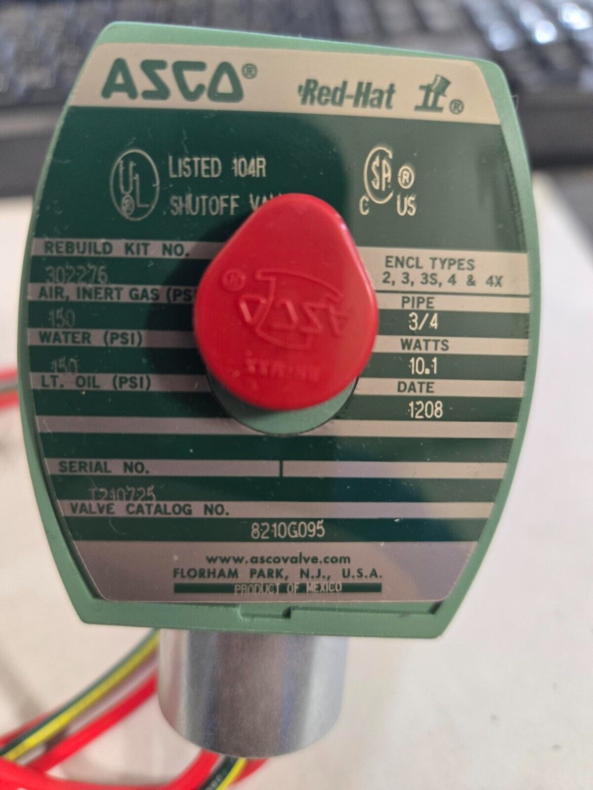 Asco 4EKU9 SOLENOID VALVE ¾ IN PIPE SIZE