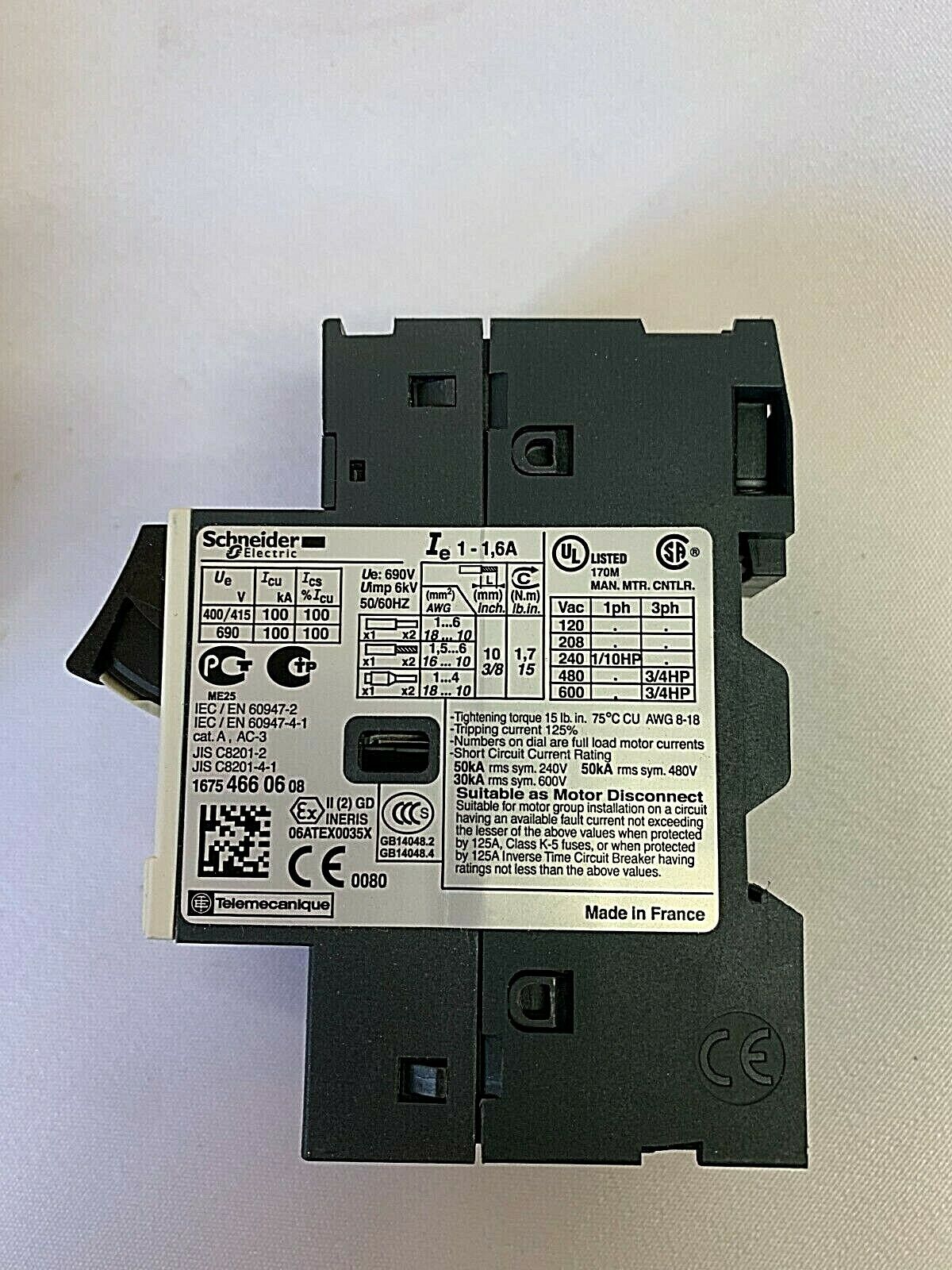 Schneider Electric Motor circuit breaker, TeSys GV2, 3P, 1-1.6 A, thermal magnet