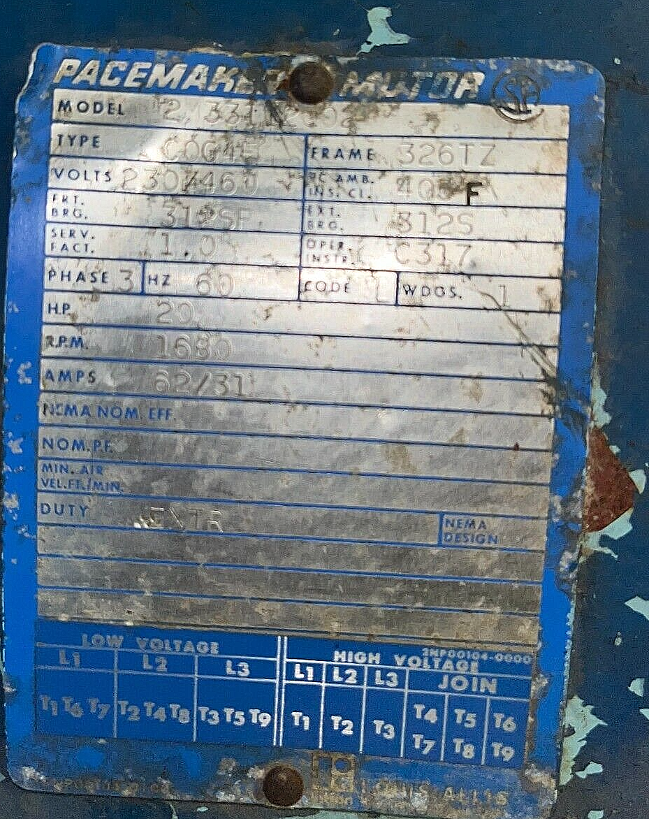 GA Braun 400 TSL Extract Motor Pacemaker Model 2M33112002, 20HP, D24416