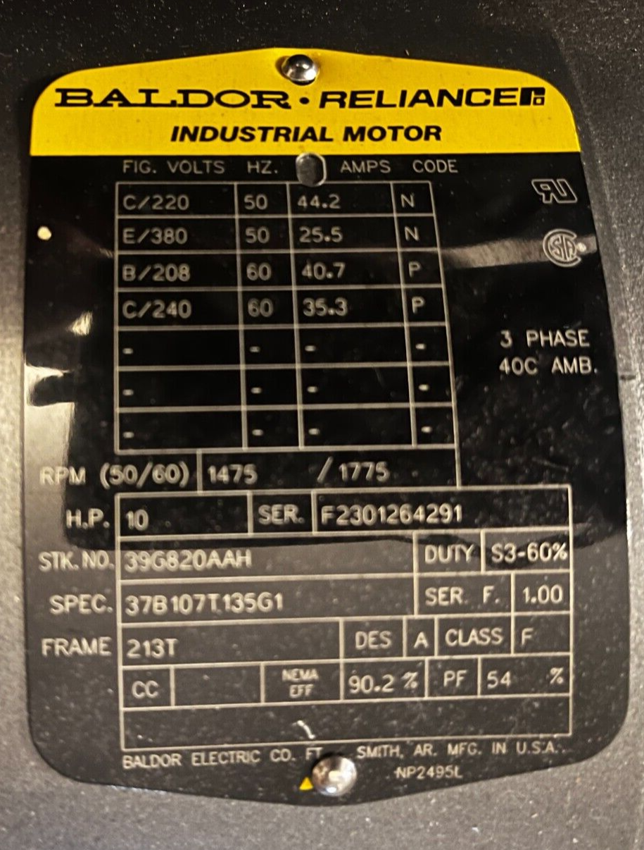 39G820Aah - 10Hp 4P 208/240/6+220/380/5 Od - Pellerin Milnor
