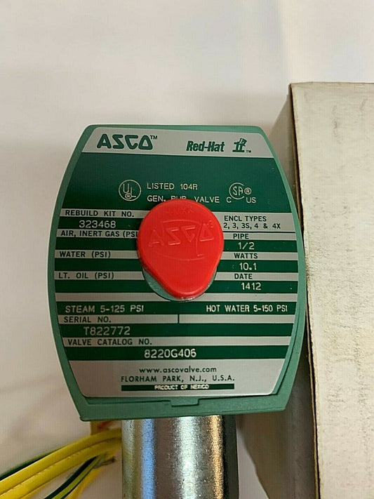 96TDC2BA7, Asco 1/2" NC 2Way 240V 50/60C Steam Valve