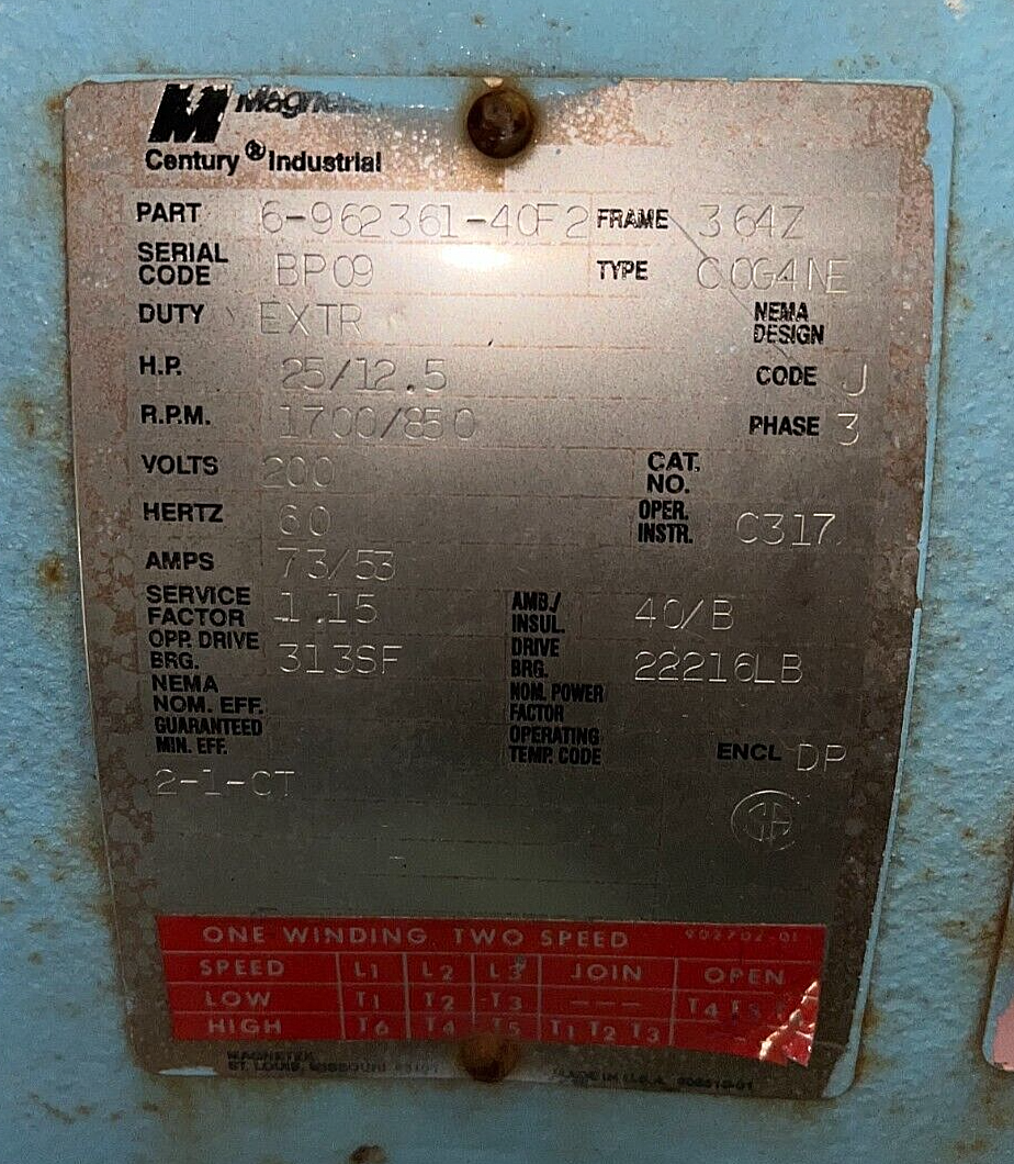 GA Braun 600 TSL Extract Motor - Magnetek Extract motor 6-962361-40F2, D24610