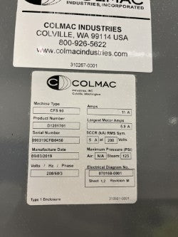 Colmac CFS-90 Finishing Tunnel -  Steam Heated